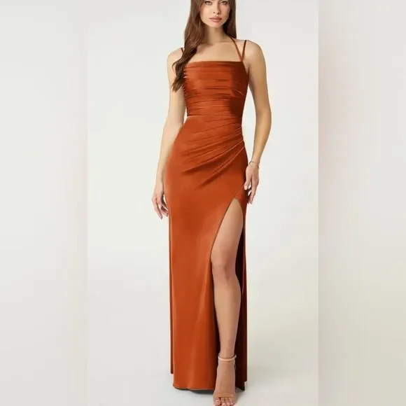 AZAZIE Desi Sheath Halter Corset Stretch Satin Dress Orange Size 12 NWT - Picture 1 of 11